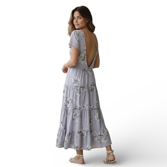 FREE PEOPLE Floral Midi Dress | Open Back | Tiered Summer Midi | Women’s XS - Picture 3 of 7
